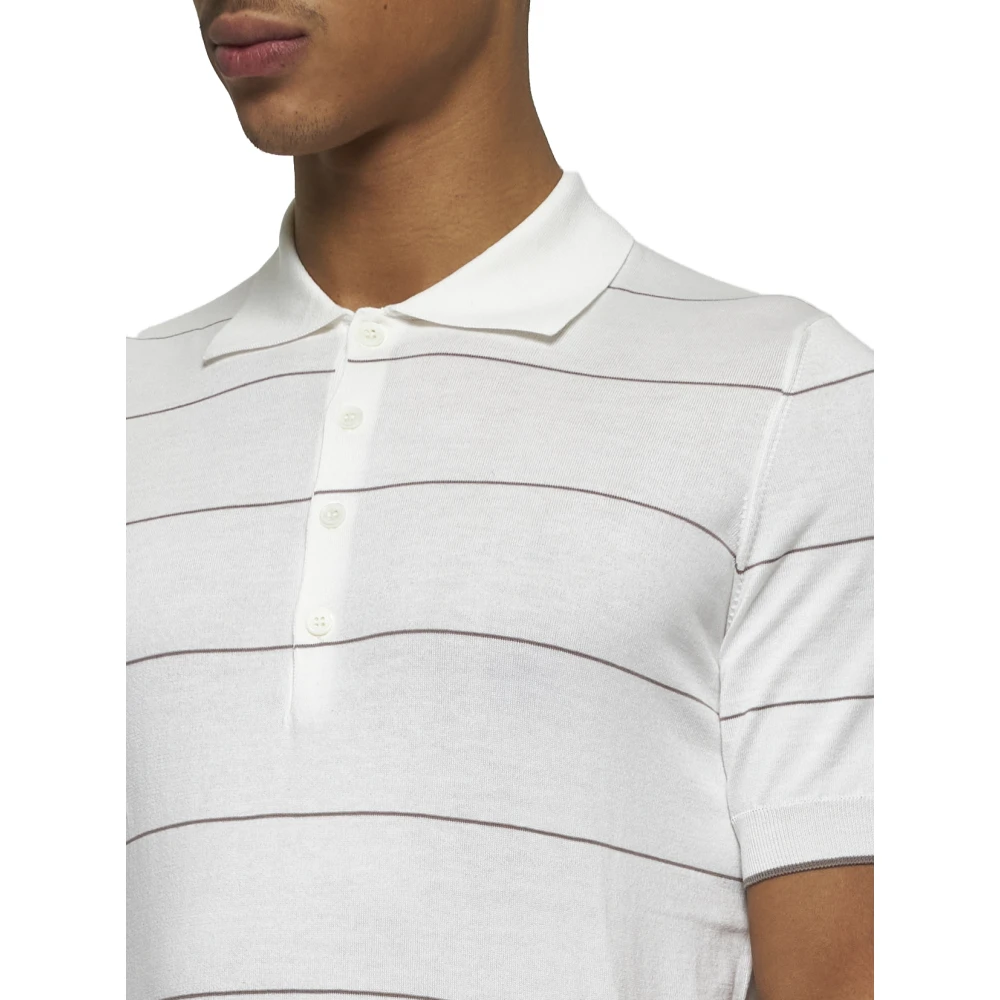BRUNELLO CUCINELLI Gestreept Poloshirt van Wit Katoen White Heren