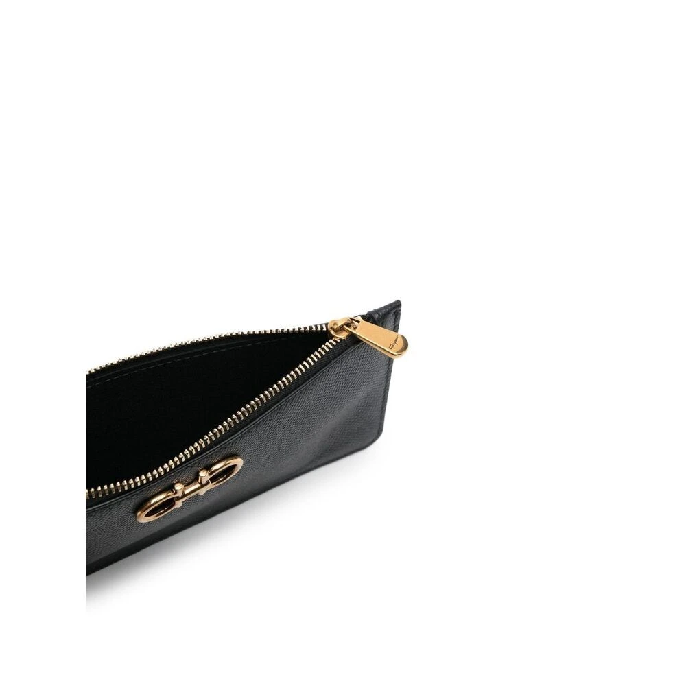 Salvatore Ferragamo Zwarte leren portemonnee met Gancini-plaatje Black Dames