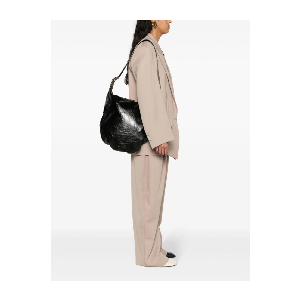 Jil Sander Zwarte leren maan schoudertas Black Dames