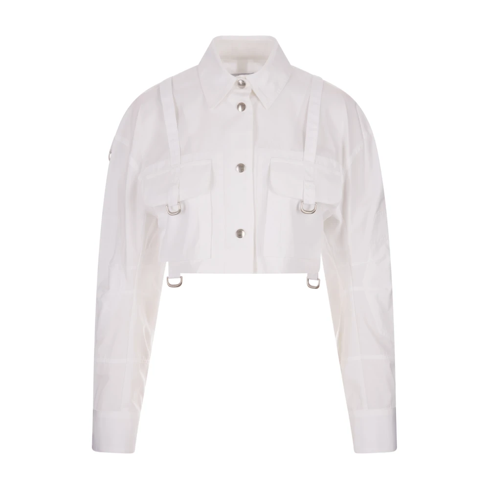 Off White Witte Katoenen Crop Shirt met Metalen Details White Dames