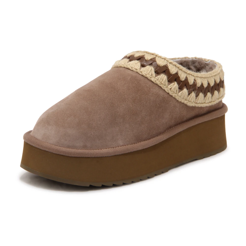 Mou Women's Beige Slippers, 8 Uk, Platform Clog Suede Leather