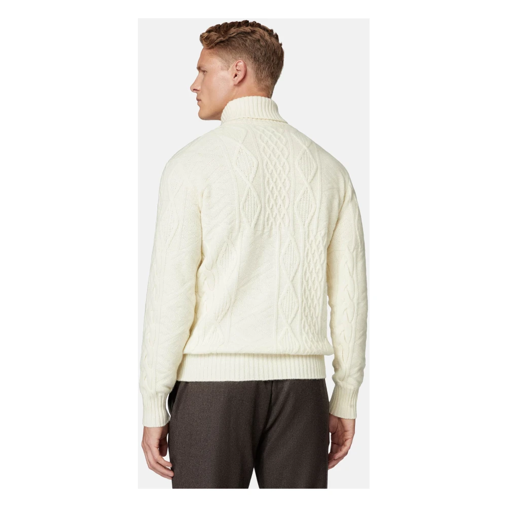 Boggi Milano Mixed Stitch Polo Neck Trui in Merinowol Beige Heren