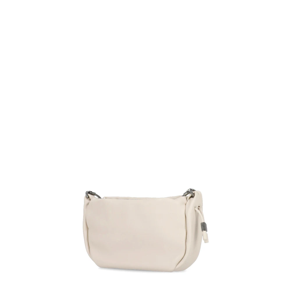 BRUNELLO CUCINELLI Ivoor Leren Schoudertas met Koordsluiting Beige Dames