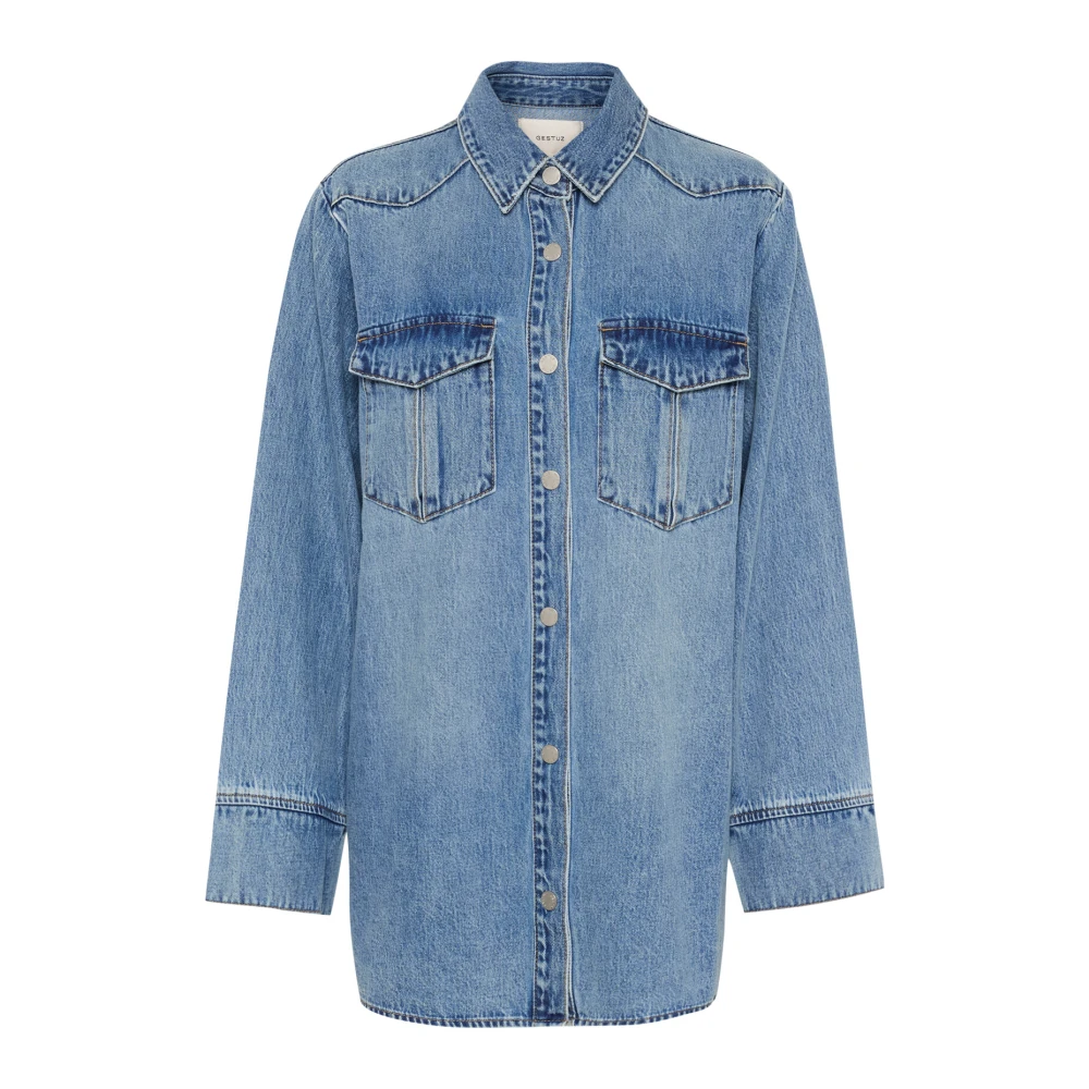 Gestuz Denim Shirt met Grote Borstzakken Blue Dames
