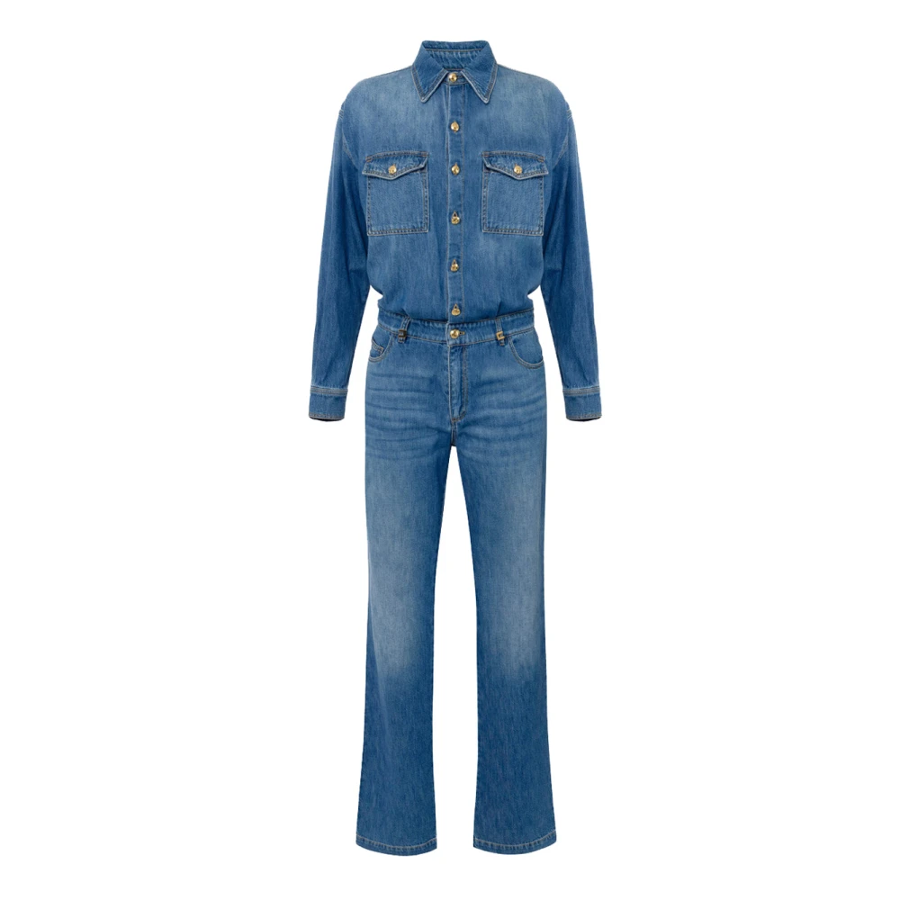 Elisabetta Franchi Denim jumpsuit met palazzo broek Blue Dames