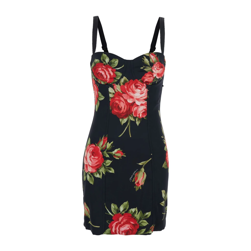 Dolce & Gabbana Vrouw Zwart Kleedjes Dames, M, Korte Jurk Met Bloemenprint