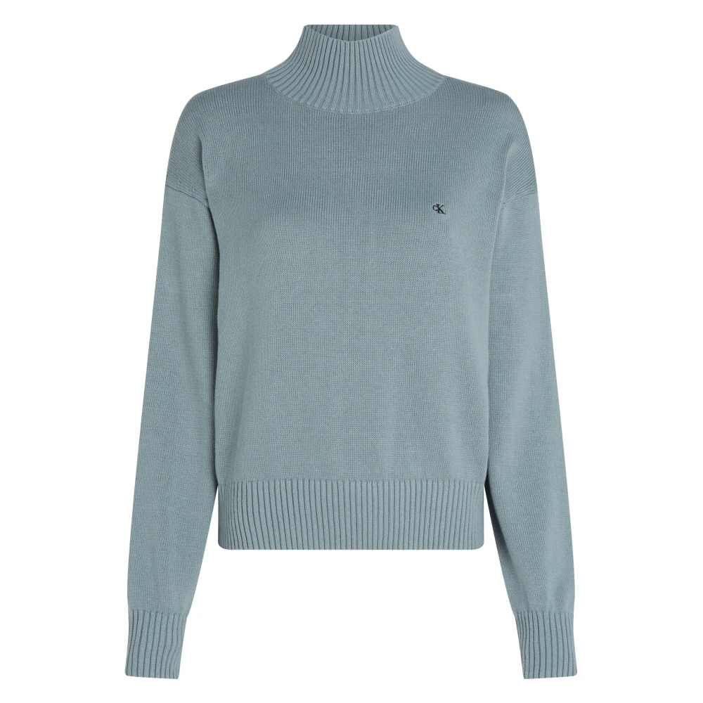 Calvin Klein Women's Blue Clear Jumper Cotton - Turtlenecks - Xs - Knitwear