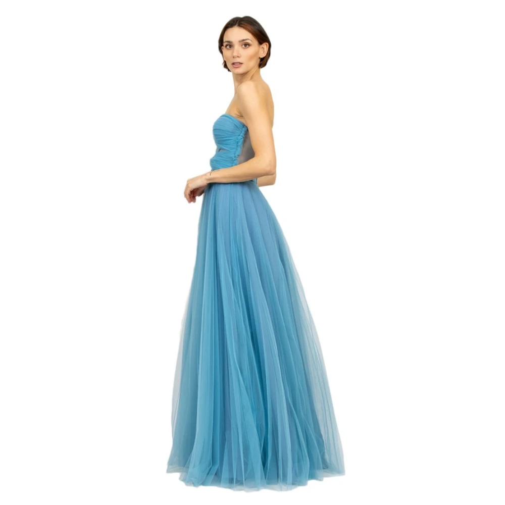 19:13 Dresscode Blauwe Tule Lange Jurk Hart Halslijn Blue Dames