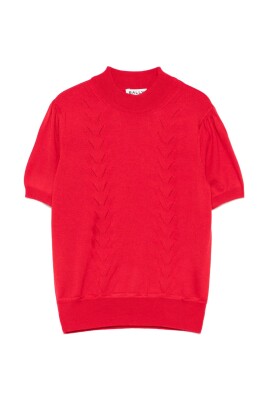 red-high-neck-short-sleeves-top
