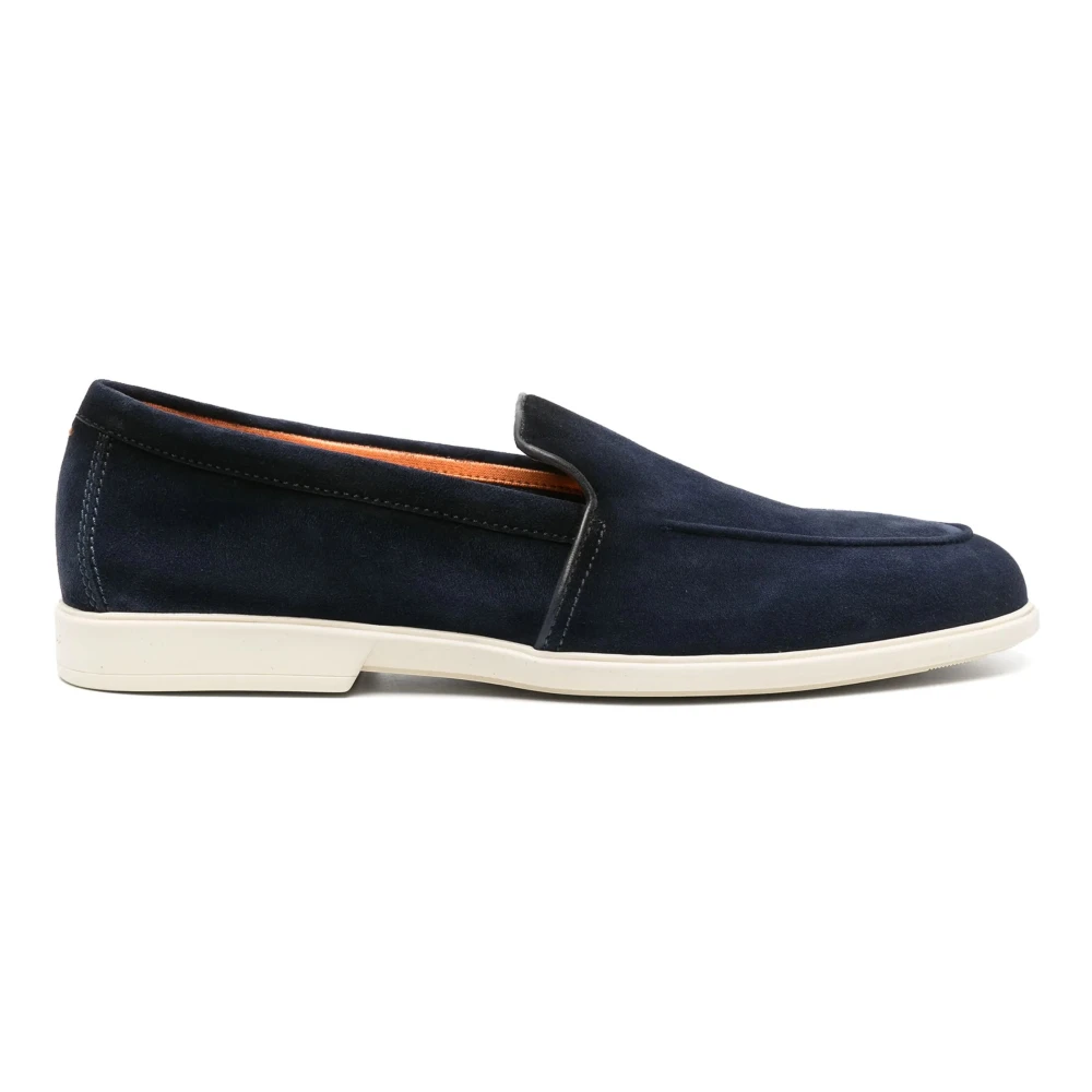 Santoni Men's Blue Leather Suede Loafers With Rubber Sole - Loafers - 9 Uk - Shoes