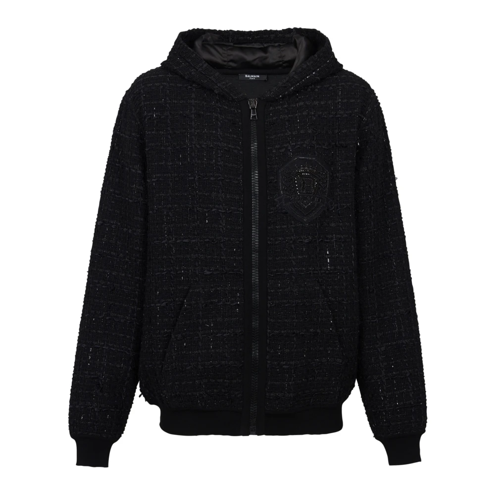 Balmain Tweed capuchonjack Black Heren