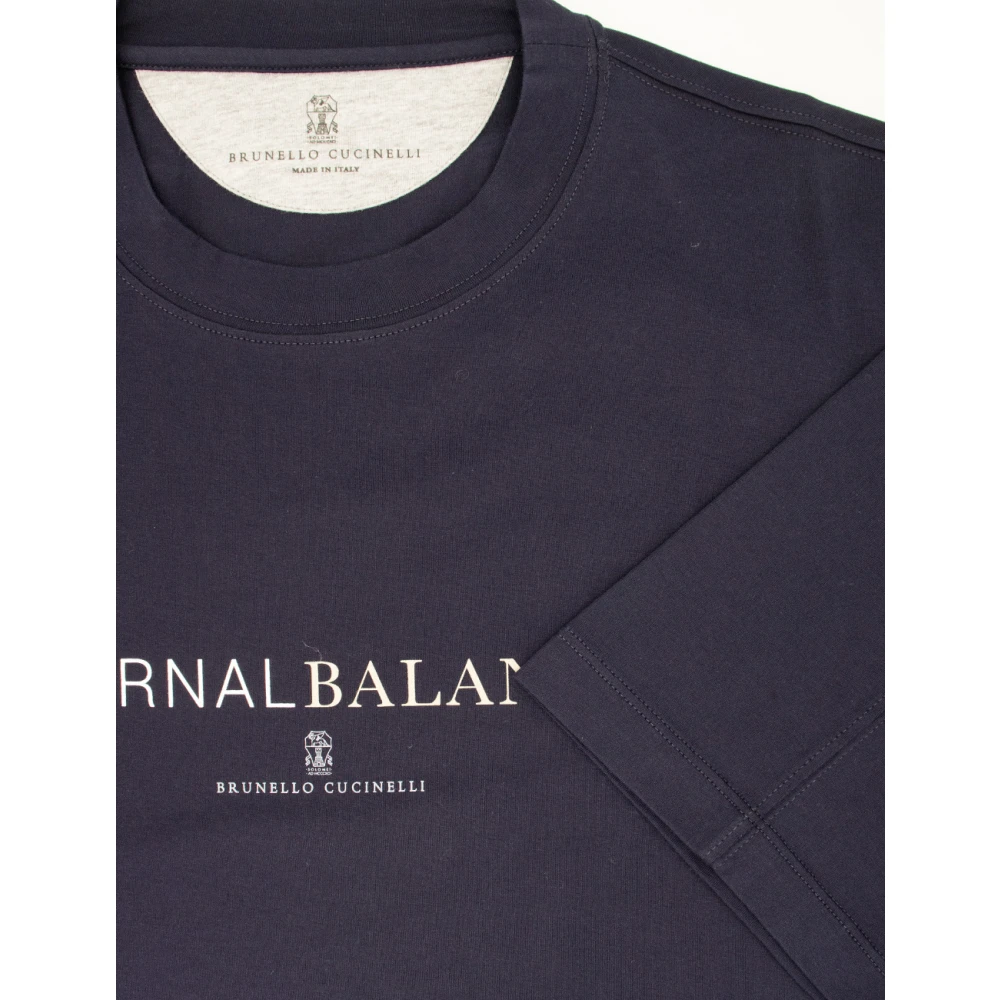 BRUNELLO CUCINELLI Klassieke Crew-Neck T-shirt met Frontprint Blue Heren