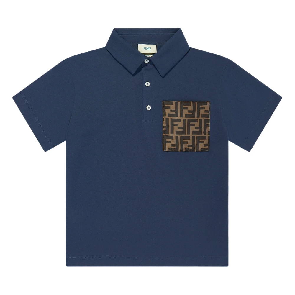 Fendi Boys Blue Kids Short Sleeve T-Shirts, 8 Y, Ff Logo Polo Shirt