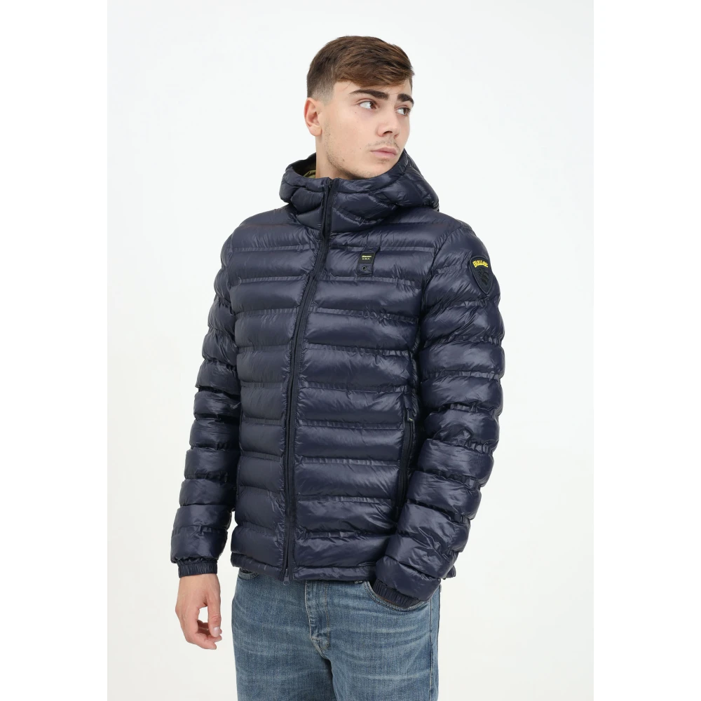 Blauer Blauwe Gewatteerde Jas Horizontale Strepen Blue Heren