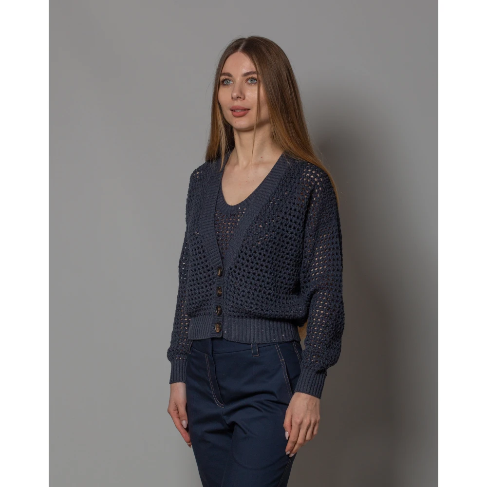 BRUNELLO CUCINELLI Dazzling Net Cardigan Blue Dames