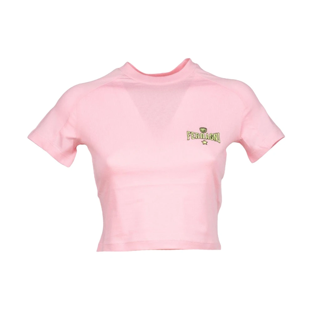 Chiara Ferragni Collection Kort Roze T-Shirt met Geel Logo Pink Dames