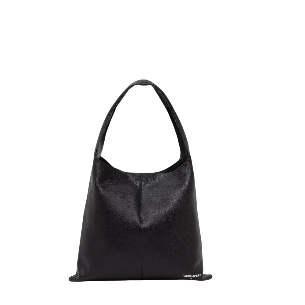 Patrizia Pepe Vrouw Zwart Tassen Dames, One Size, Leer, Soft Hammered Leather Bag