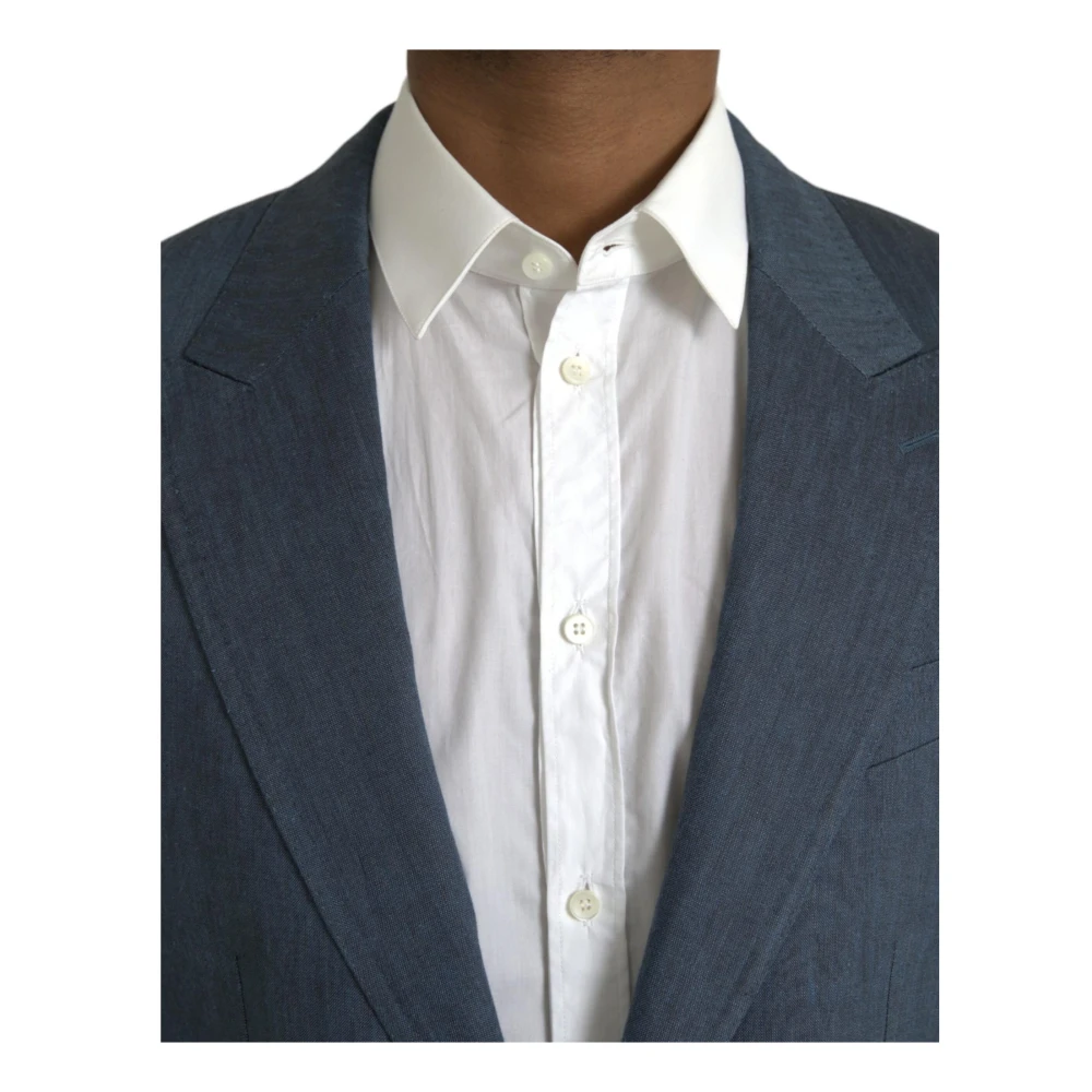 Dolce & Gabbana Blauwe Linnen Zijden Blazer Slim Fit Blue Heren