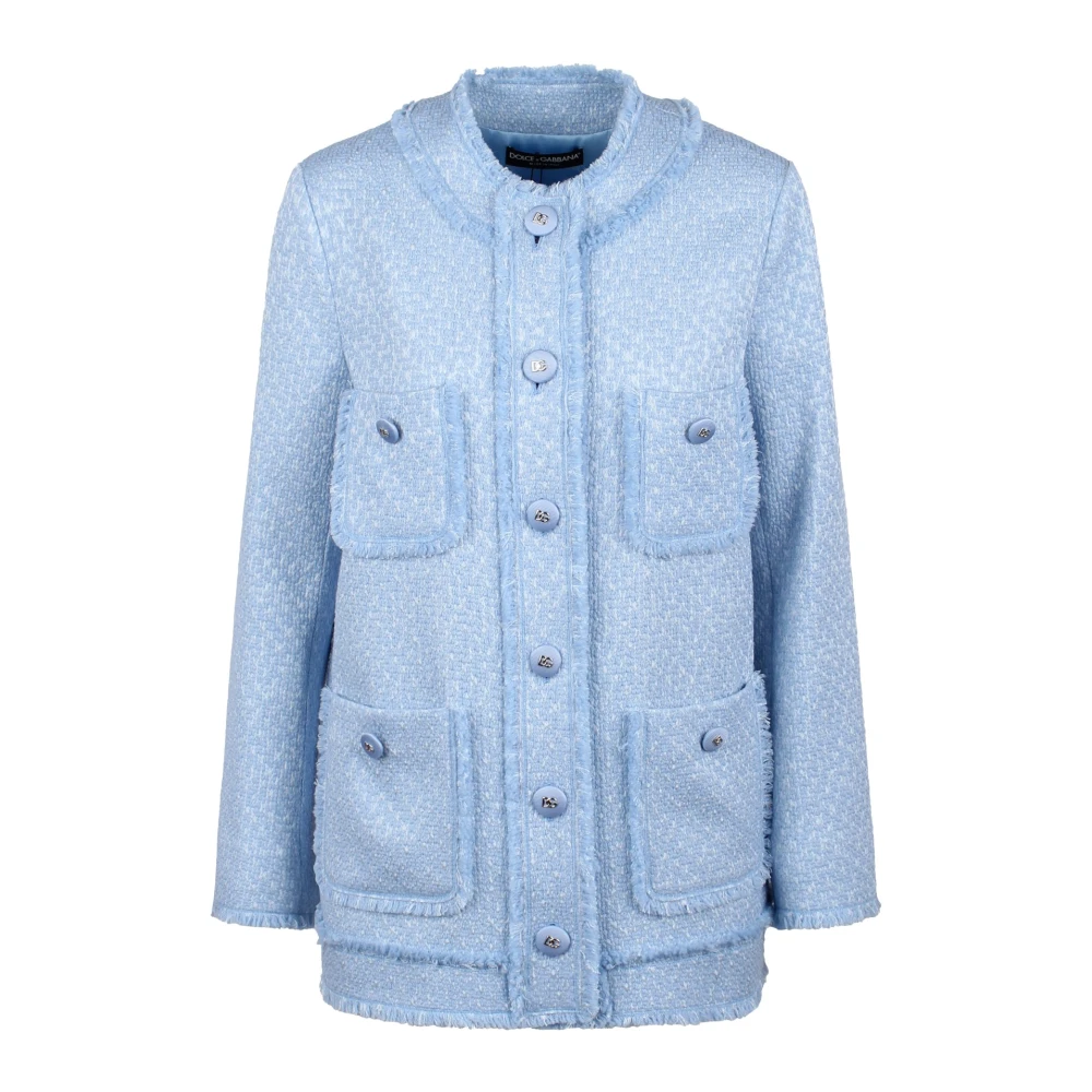 Dolce & Gabbana Frayed Tweed Jas Blue Dames