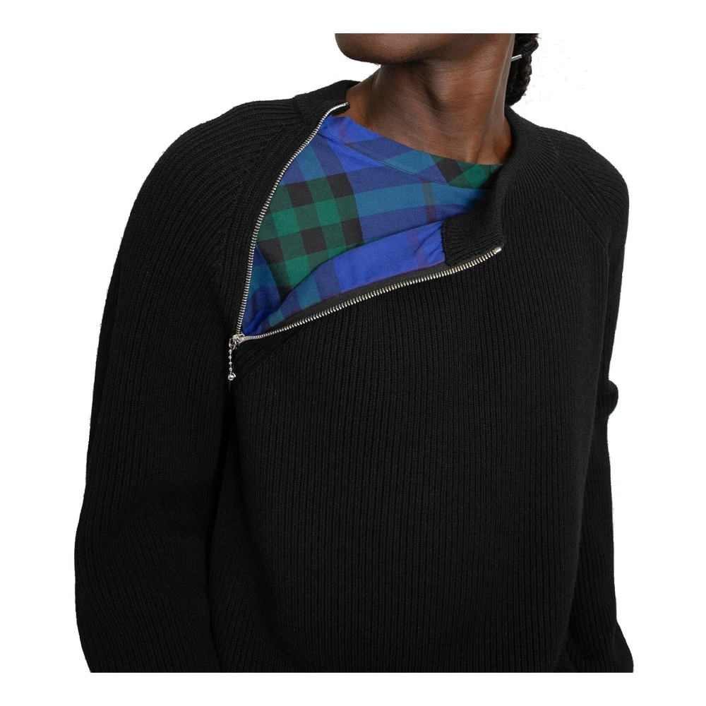 Burberry Wollen trui met geruite manchetten Black Heren