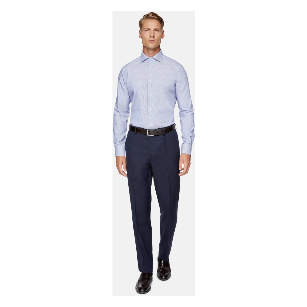 Boggi Milano Pin Point Gestreepte Windsor Kraag Overhemd Regular Fit Blue Heren