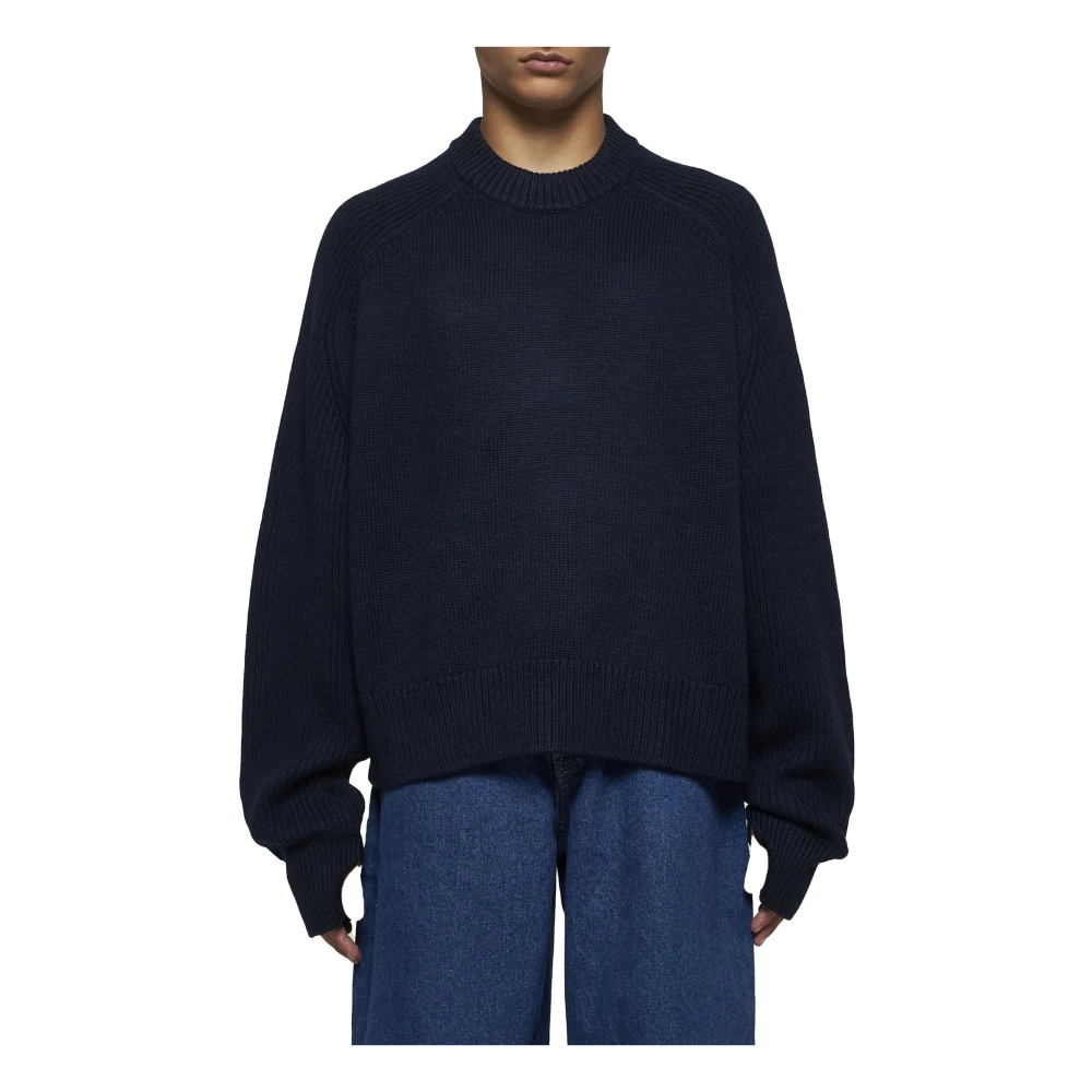 Studio Nicholson Merino Wol Ronde Hals Trui Blue Heren