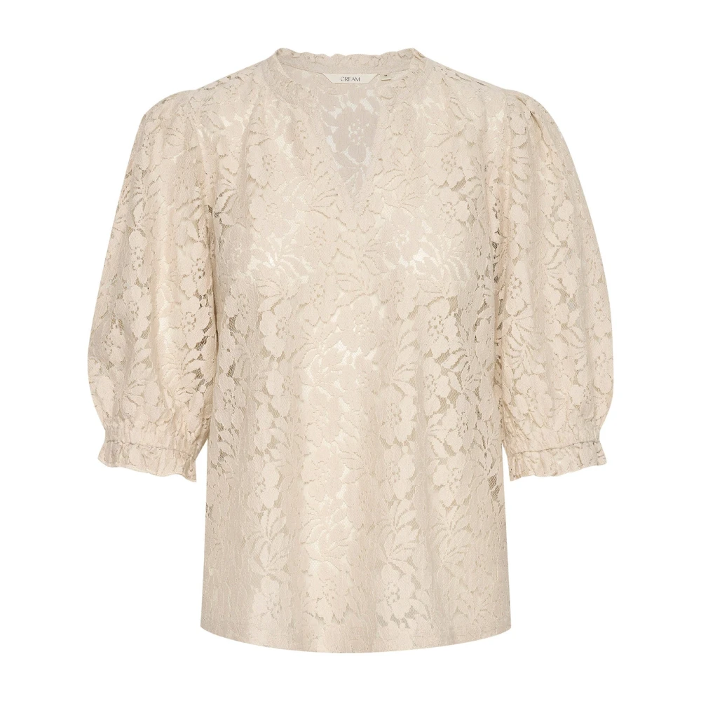 Cream Kvinno Rosa Blusar & Skjortor Dam, 2XL, Bomull, Spetsblus Ancient Scroll