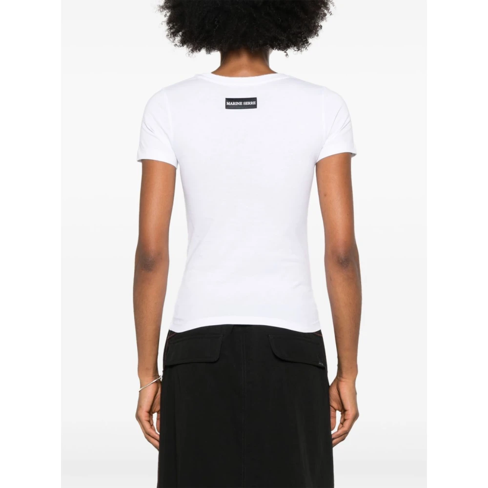 Marine Serre Witte Halve Maan Borduurwerk T-shirt White Dames