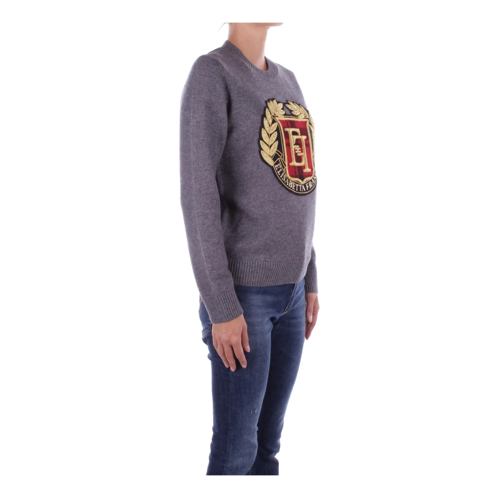 Elisabetta Franchi Grijze Sweater met Hoofdlogo Gray Dames