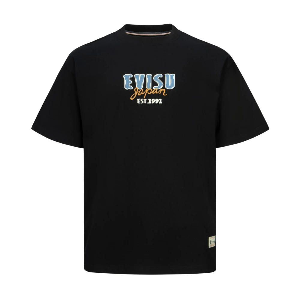 Evisu Zwarte T-shirts en Polos met Kumadori Daruma Design Black Heren