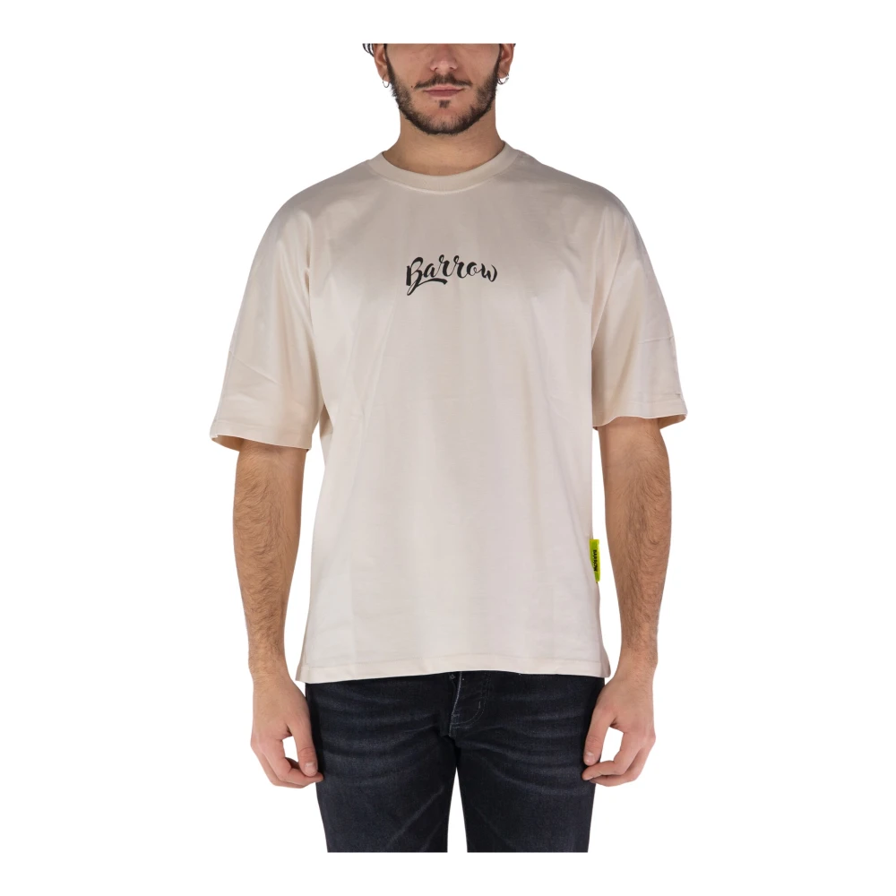 Barrow Katoenen Jersey T-Shirt met Logo Print Beige