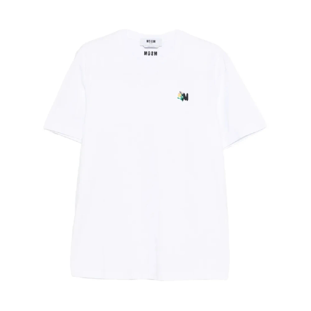 Msgm Men's White Logo-Embroidered T-Shirt - T-Shirts - M - Tops