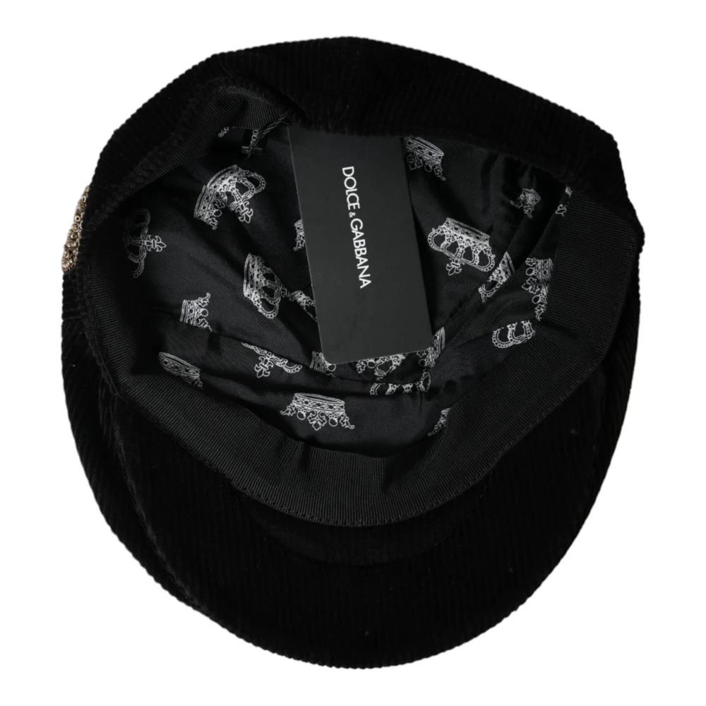 Dolce & Gabbana Zwarte Ribfluwelen Newsboy Cap Mannen Black Heren