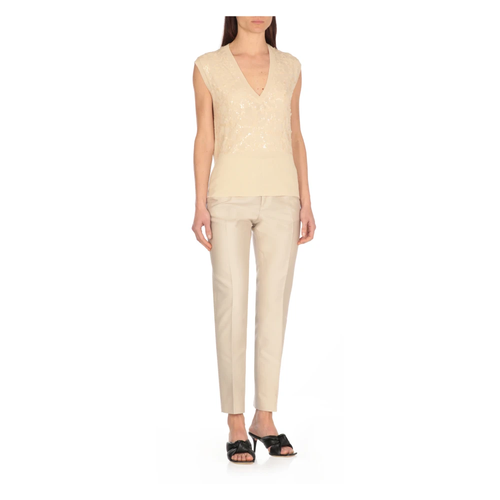 Fabiana Filippi Paillet Cashmere Blend Sweater Beige Dames