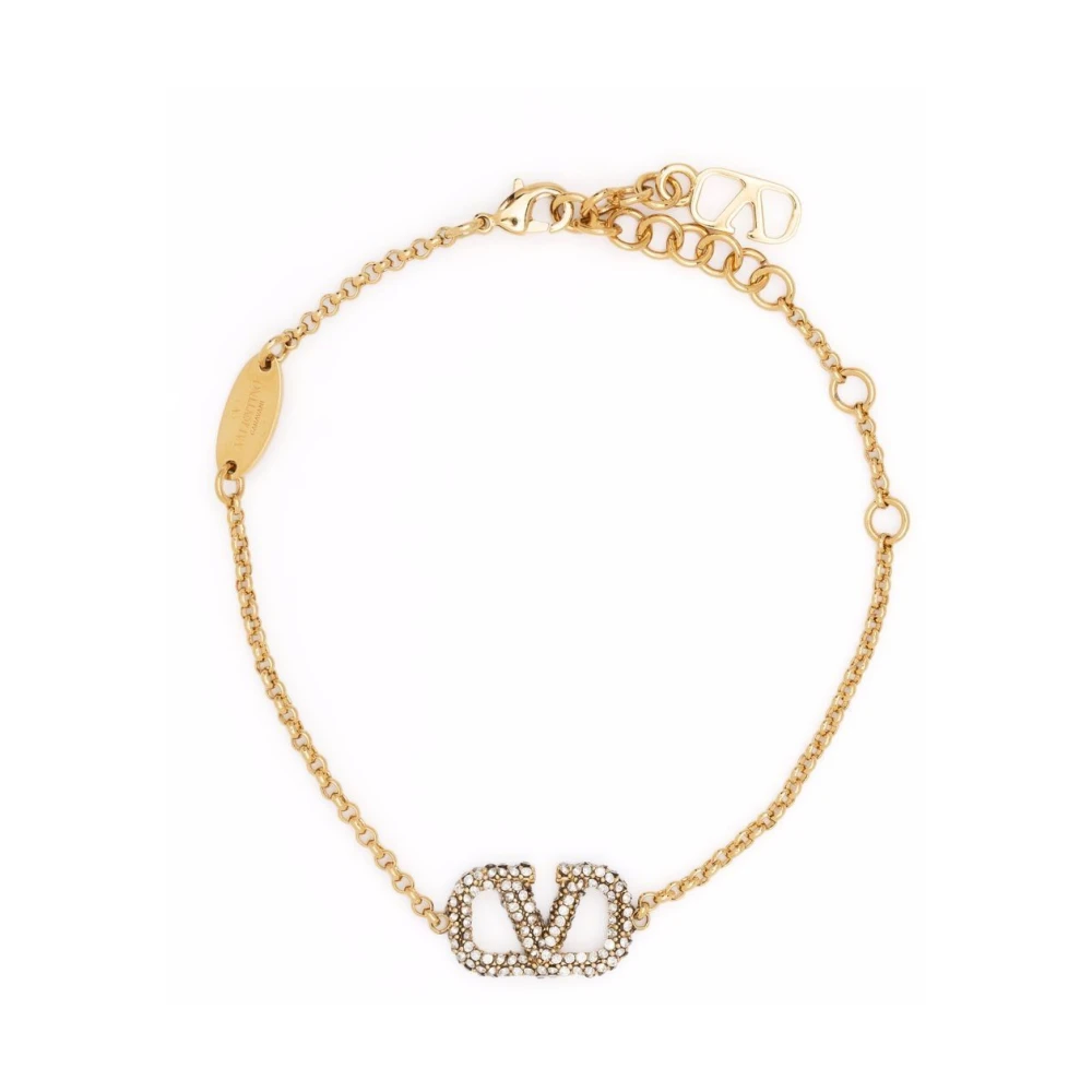 Valentino Garavani Guld VLogo Swarovski Kristall Kedje Armband Yellow, Dam