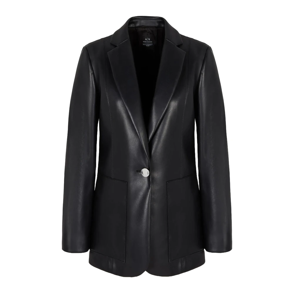Armani Exchange Zwarte Jas met Revers Kraag Black Dames