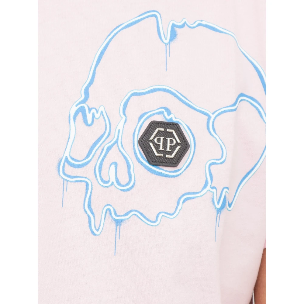 Philipp Plein Skull Dripping Round Neck T-shirt Pink Heren