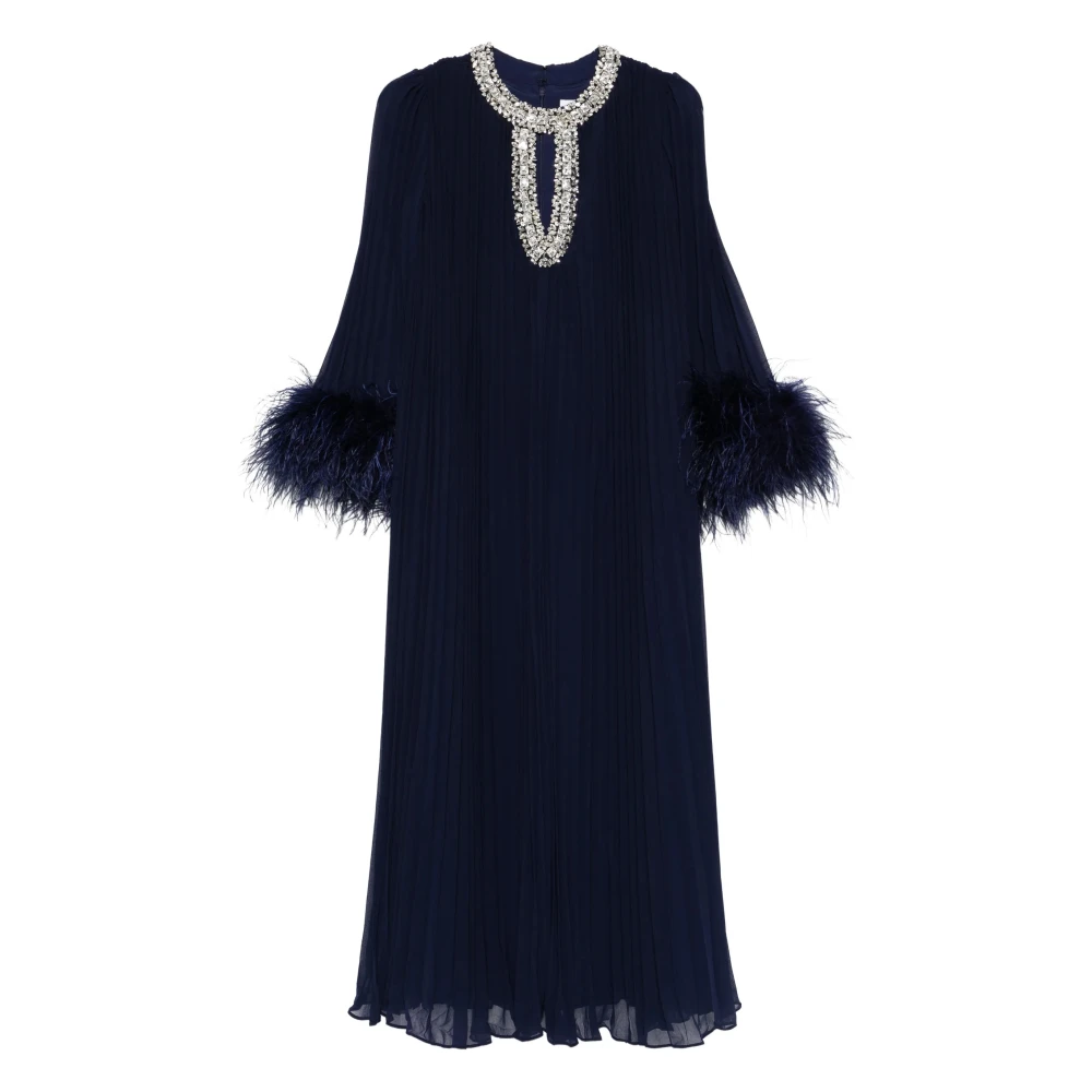 Self Portrait Women's Blue Pleated Chiffon Midi Dress