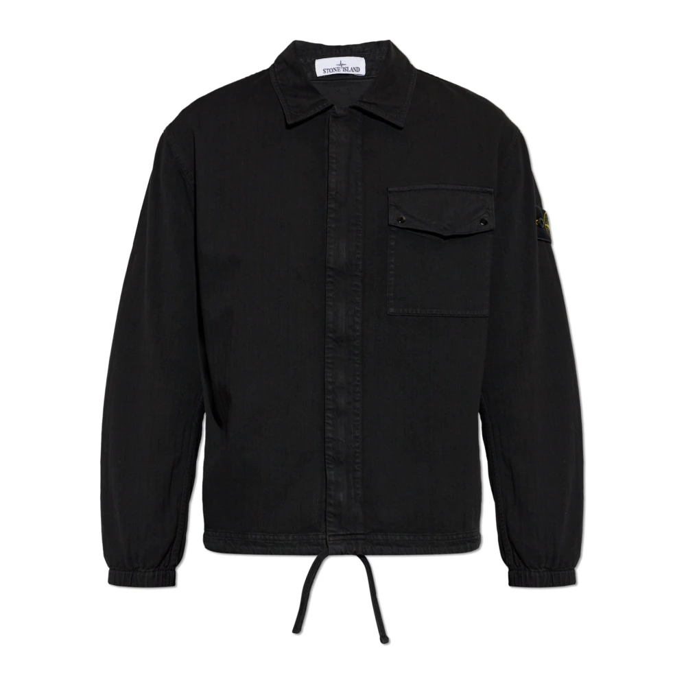 Stone Island , Light Jackets, Male, Black, Xl, Jacket With Logo Patch