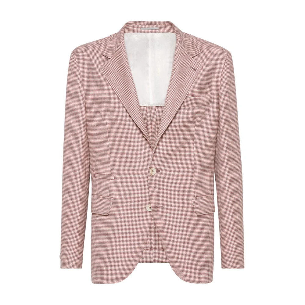 BRUNELLO CUCINELLI Witte Houndstooth Jassen met Rode Accenten Pink Heren