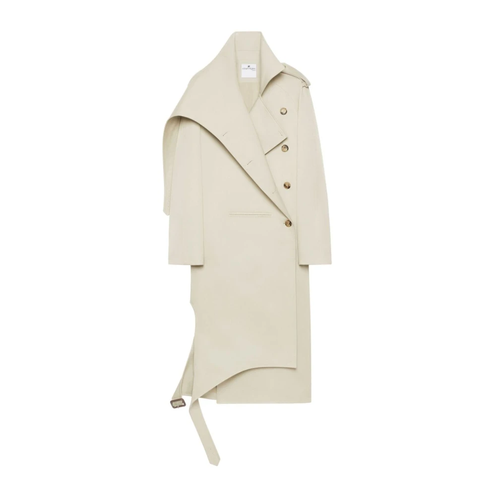 Courrèges Beige Katoenen Jas met Grote Kraag Beige Dames