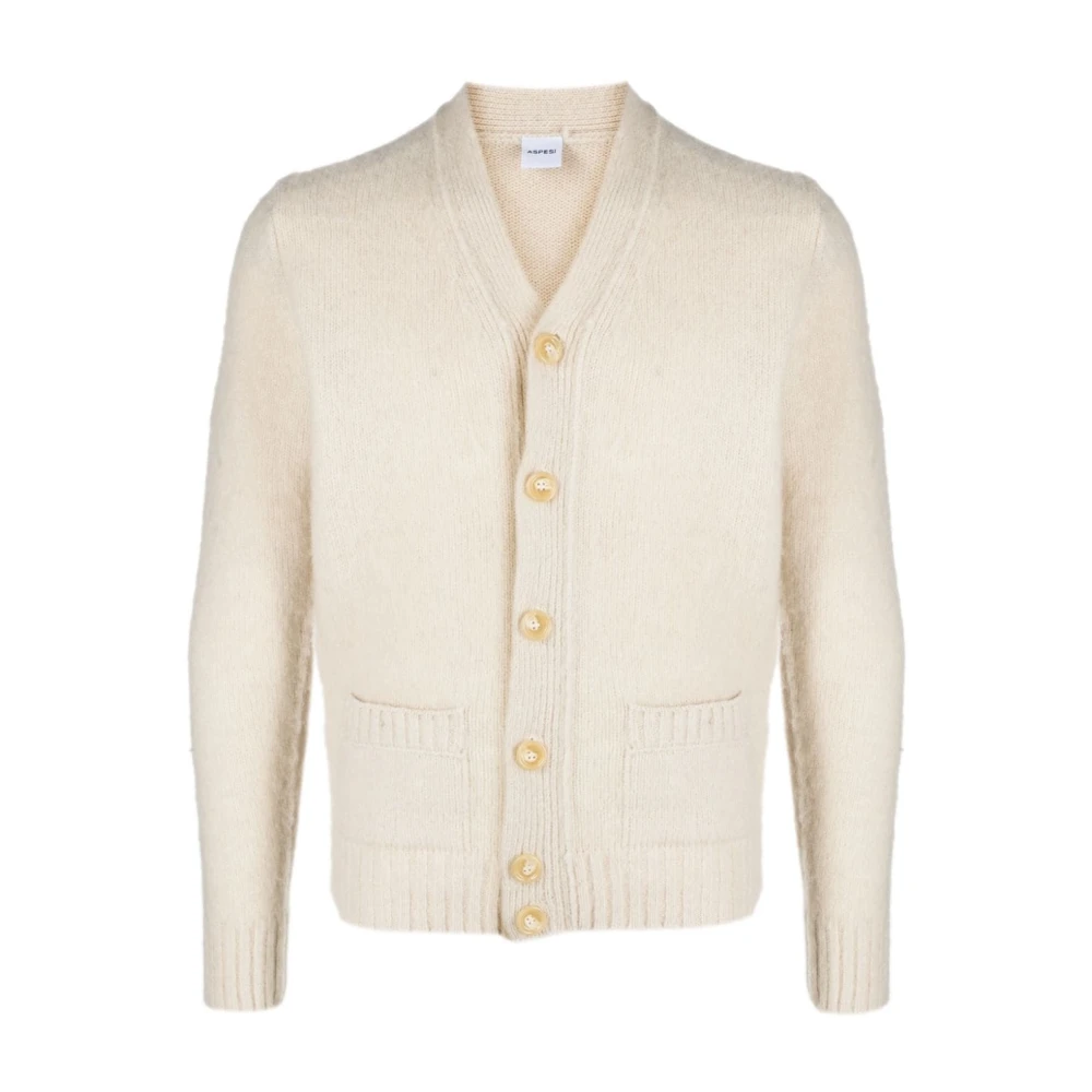 Aspesi Roomwitte Wollen Trui Knoopsluiting Geribbeld Beige Heren