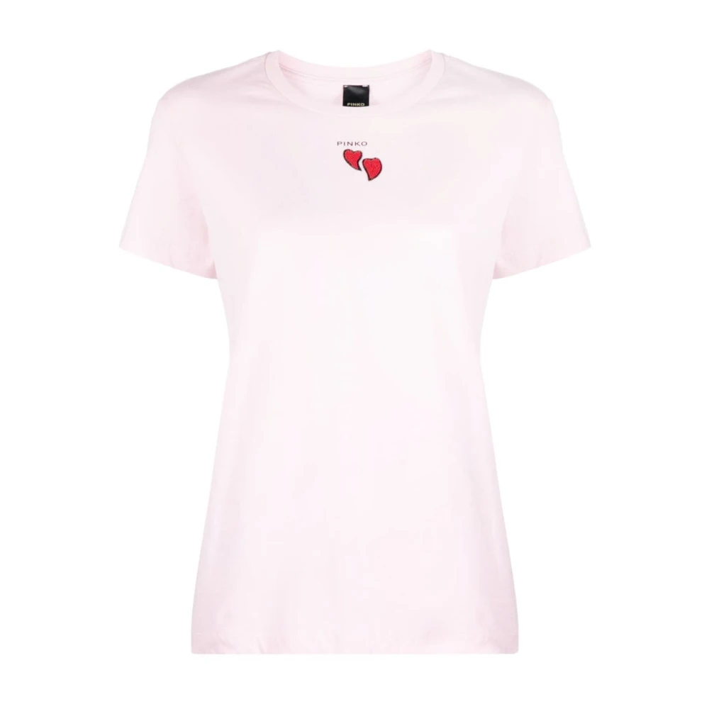 Pinko T-shirt met logo print en hartmotief Pink Dames