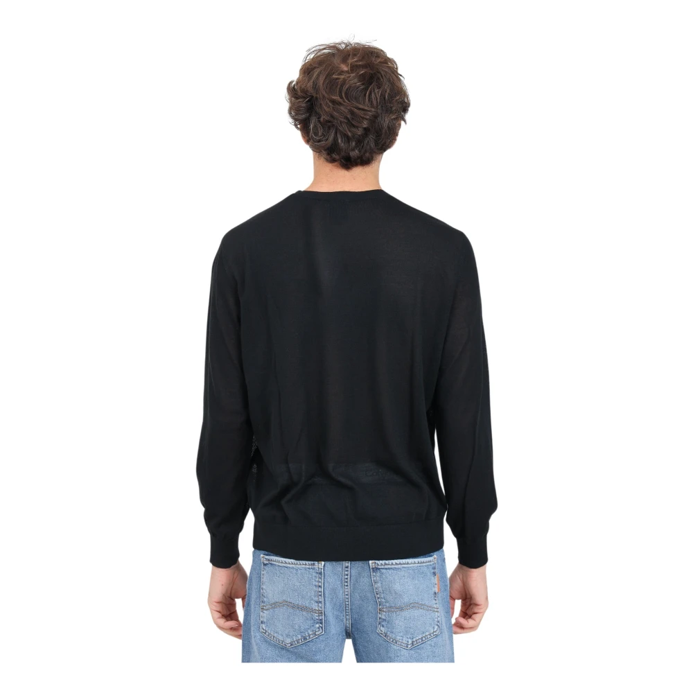 Armani Exchange Zwarte Crewneck Trui met Logo Borduursel Black Heren