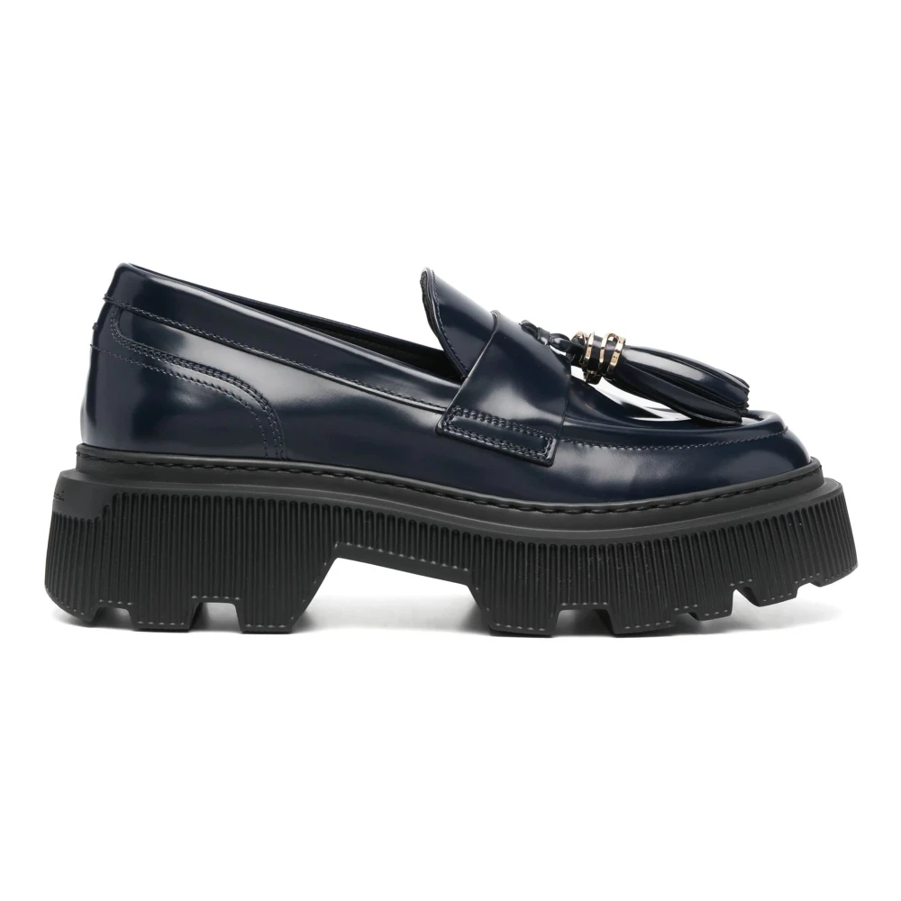 Santoni Blå Läder Loafers Casual Flats Blue, Dam