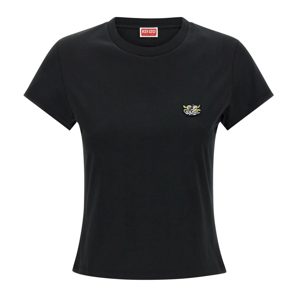 Kenzo Kvinno Svart Toppar Dam, S, Bomull, Wild Tiger Broderad T-Shirt
