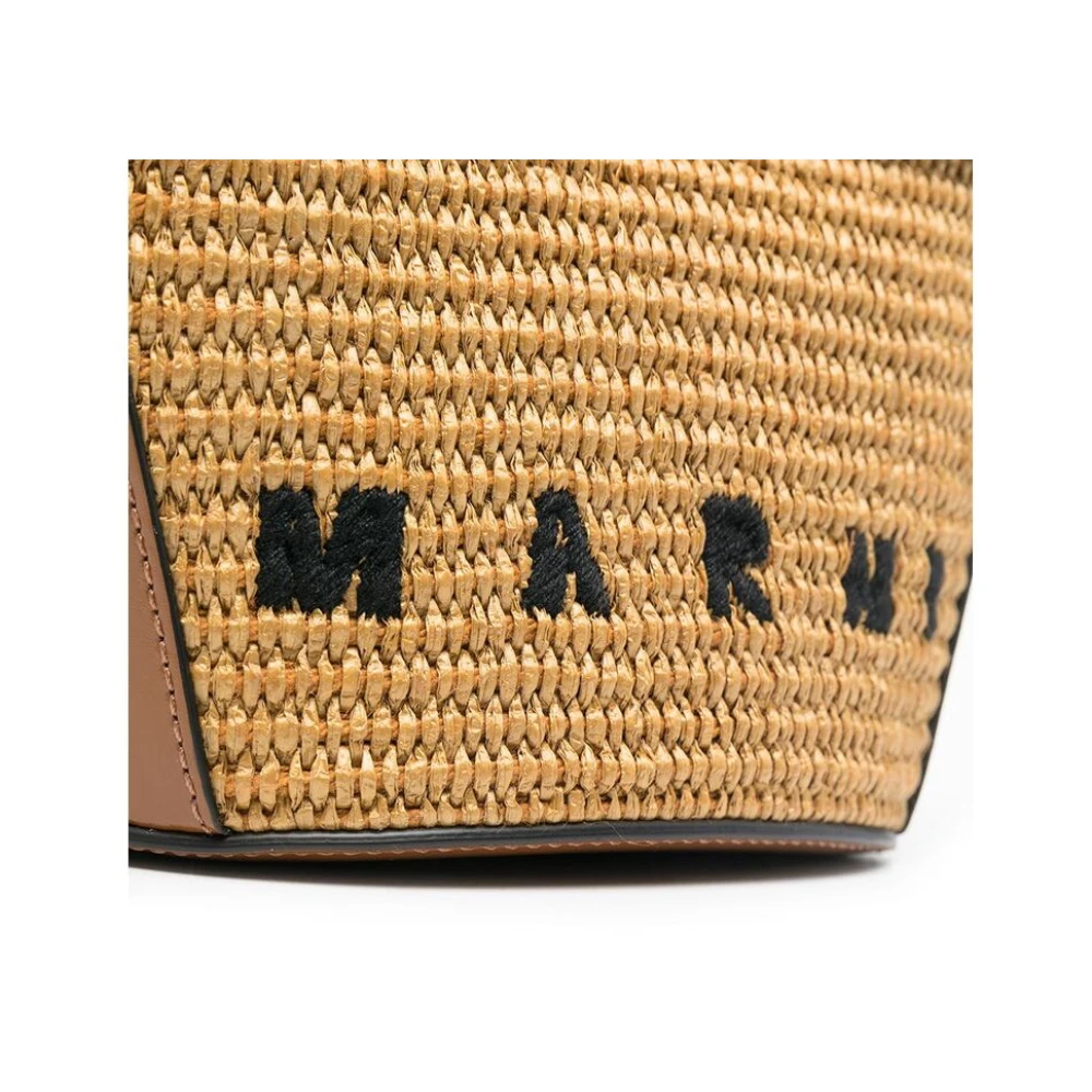 Marni Geborduurd Logo Raffia Handtas Brown Dames