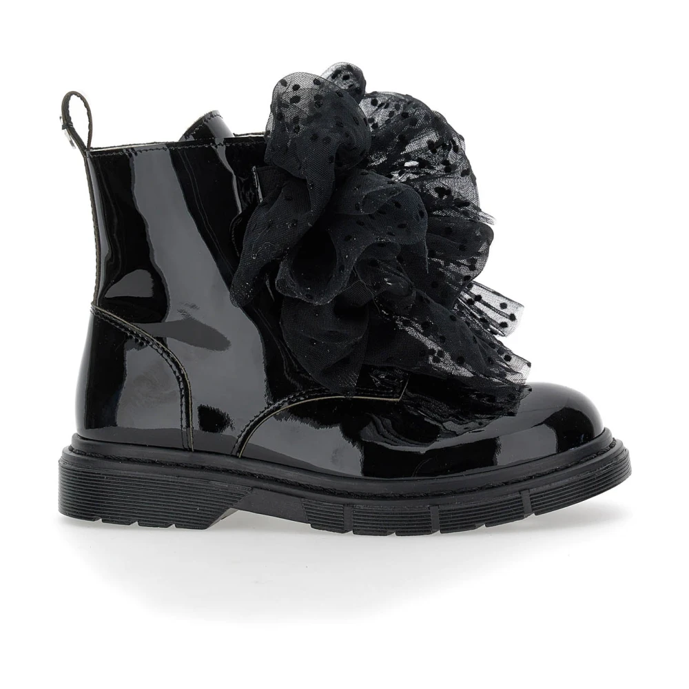 Monnalisa Girls Black Patent Leather Ankle Boots - Kids Boots - 37 Eu - Kids