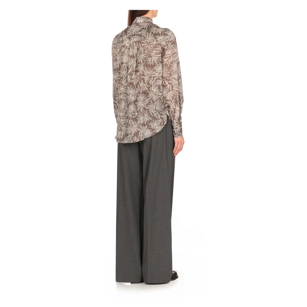 BRUNELLO CUCINELLI Zijden grijze shirt met diamantdetail Multicolor Dames