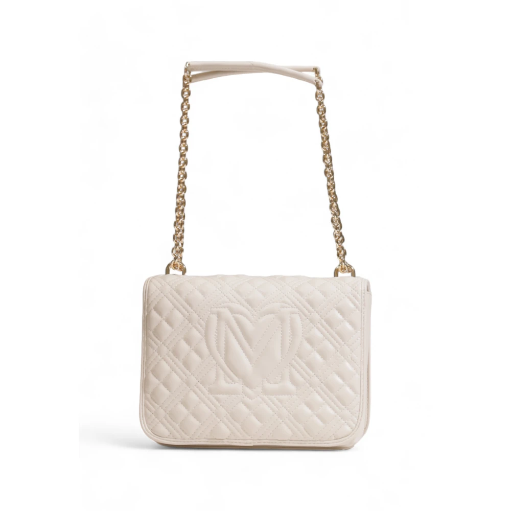 Love Moschino Beige Schoudertas met Clip Sluiting Beige Dames